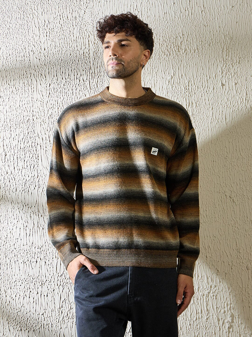 Brown Striped Oversized Sweater Sweaters Fugazee