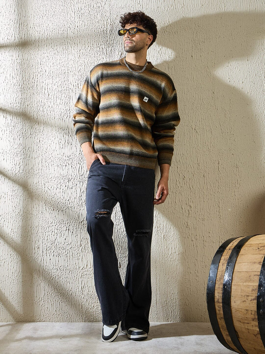 Brown Striped Oversized Sweater Sweaters Fugazee