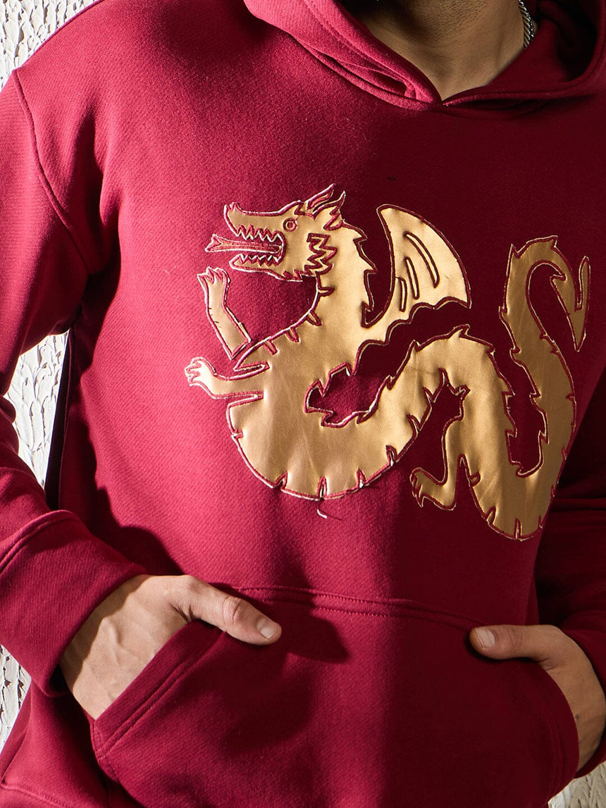 Wine Golden Dragon Oversized Hooded Sweatshirt Sweatshirts Fugazee