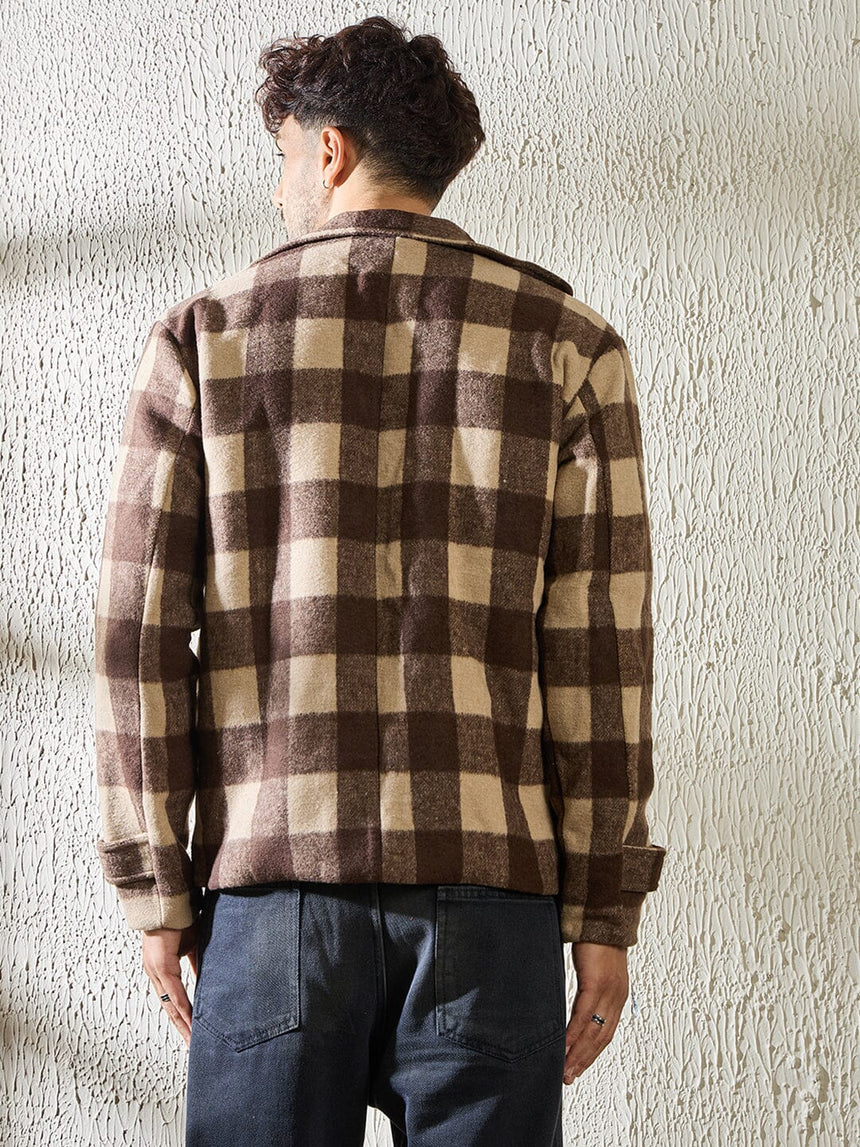 Brown and Beige Woollen Tweed Blazer Jackets Fugazee