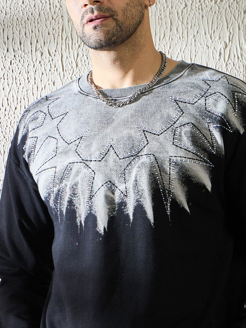 Black Star Embroidery Ombre Sweatshirt Sweatshirts Fugazee