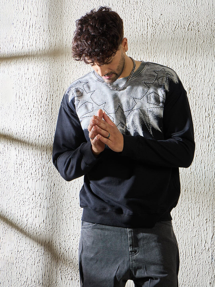Black Star Embroidery Ombre Sweatshirt Sweatshirts Fugazee