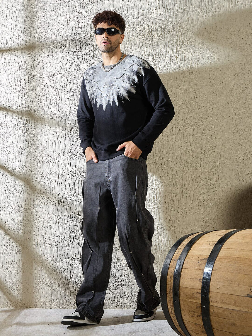 Black Star Embroidery Ombre Sweatshirt Sweatshirts Fugazee