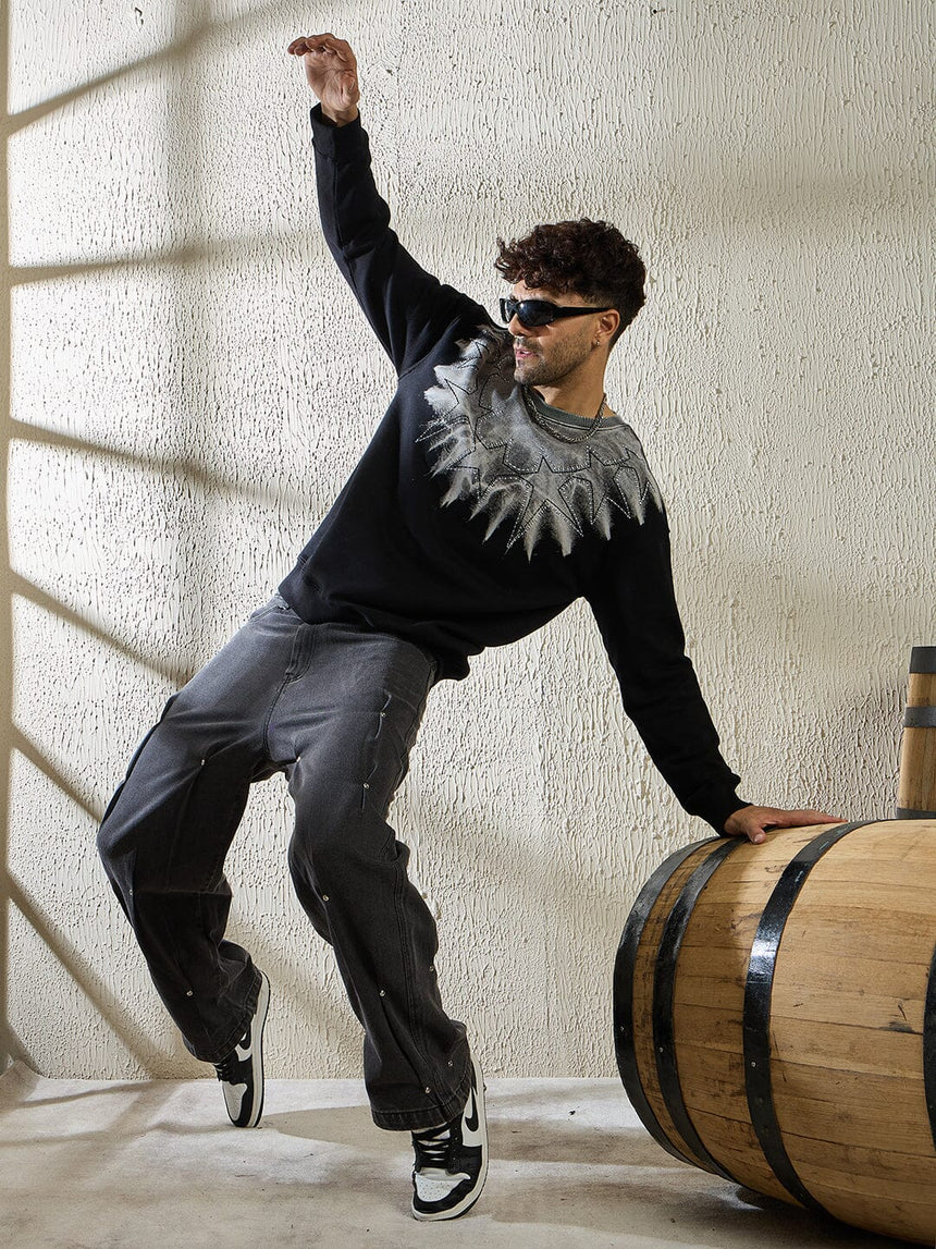 Black Star Embroidery Ombre Sweatshirt Sweatshirts Fugazee