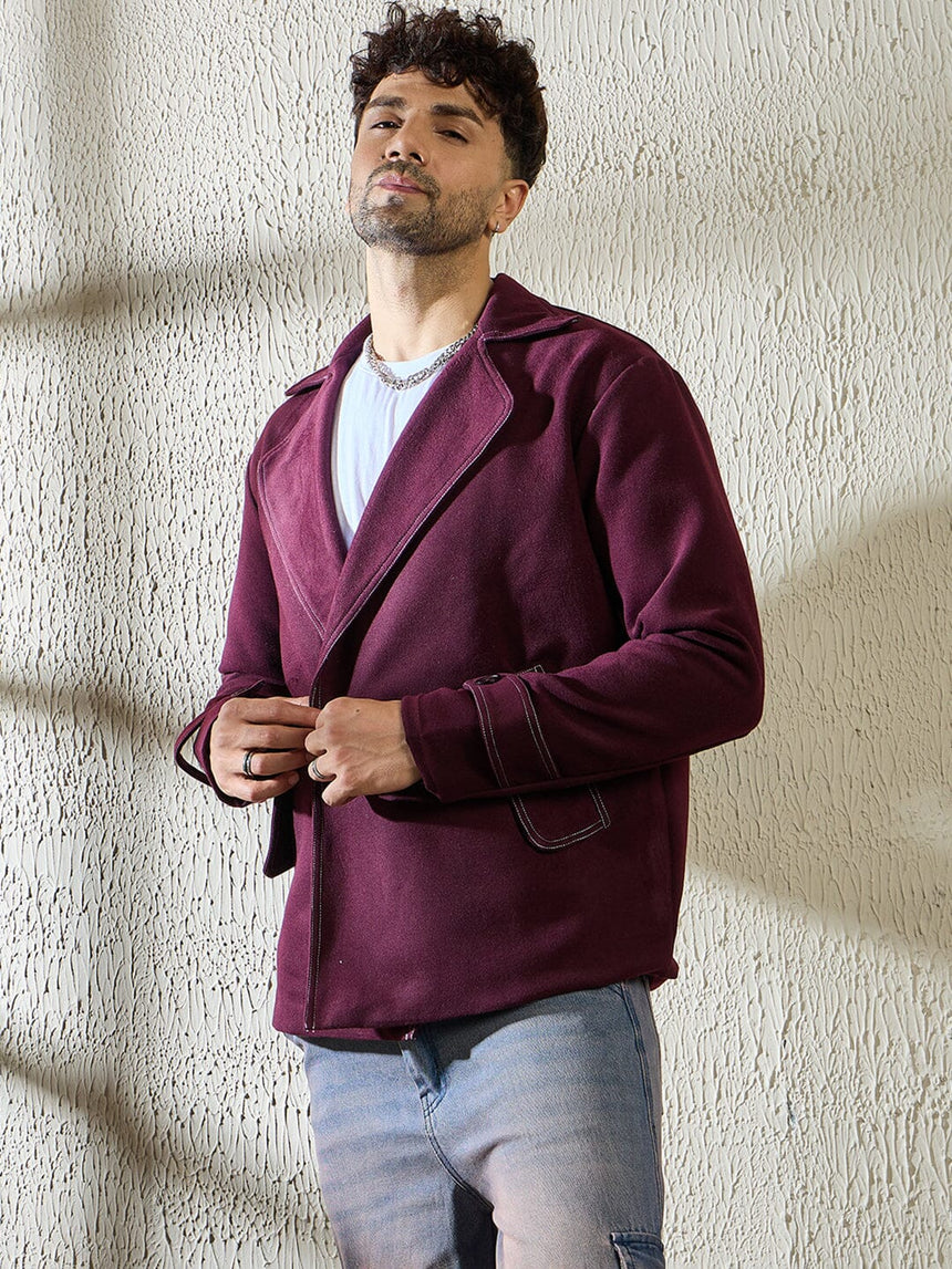 Wine Woollen Contrast Blazer Blazer Fugazee