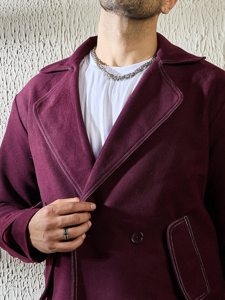 Wine Woollen Contrast Blazer Blazer Fugazee