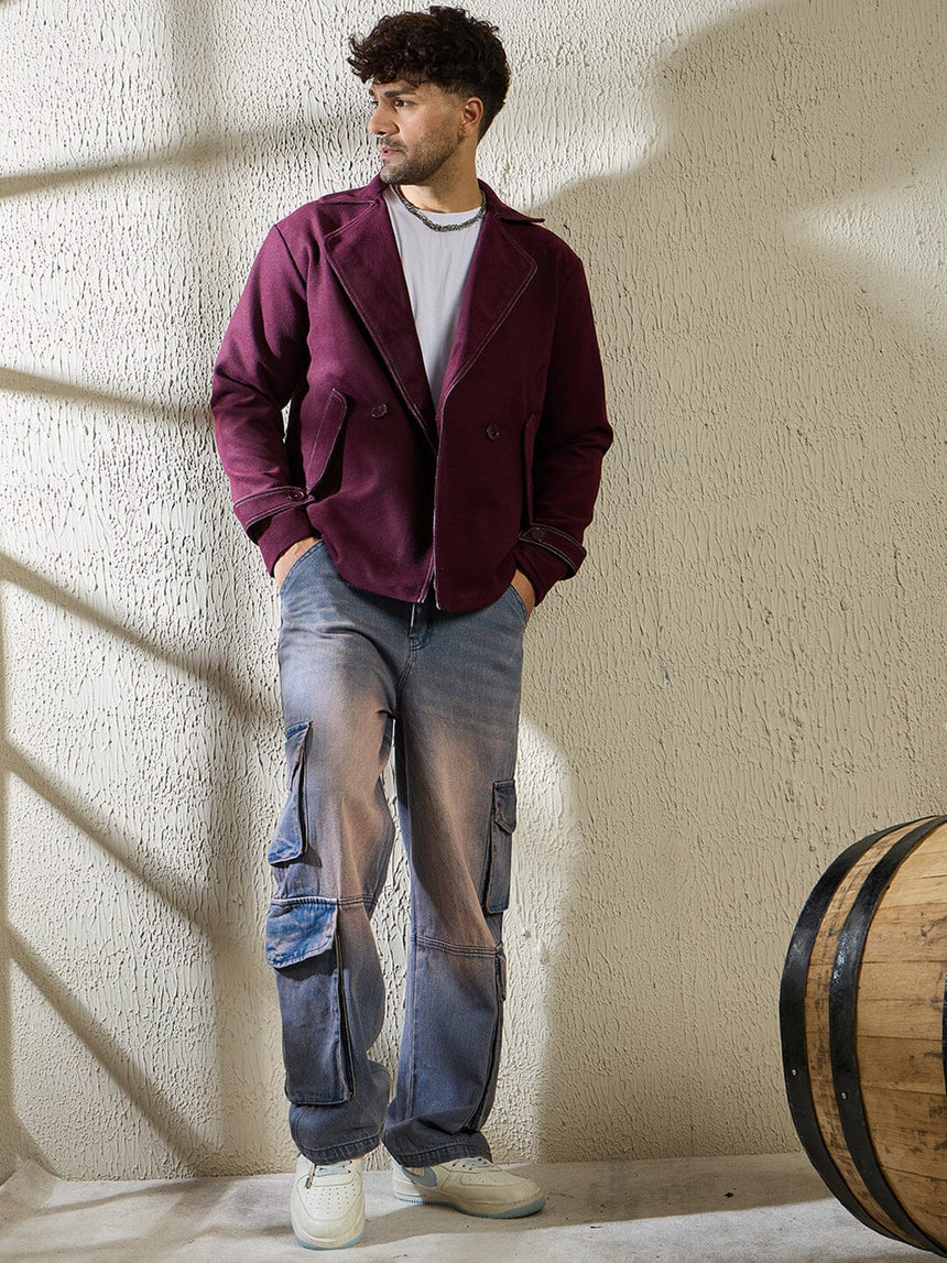 Wine Woollen Contrast Blazer Blazer Fugazee