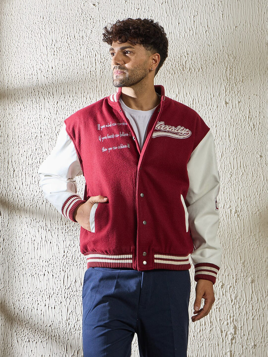 Maroon Statement Woollen Varsity Jacket Jackets Fugazee