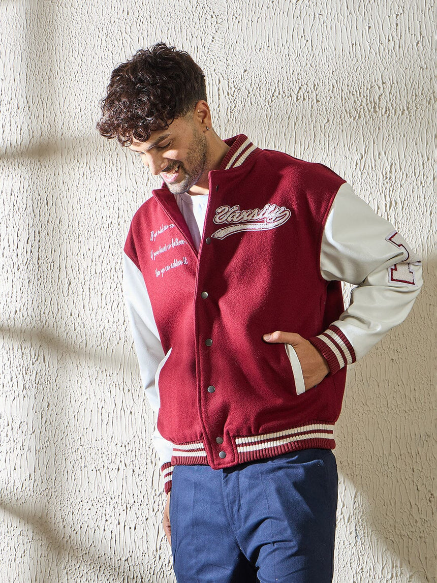 Maroon Statement Woollen Varsity Jacket Jackets Fugazee
