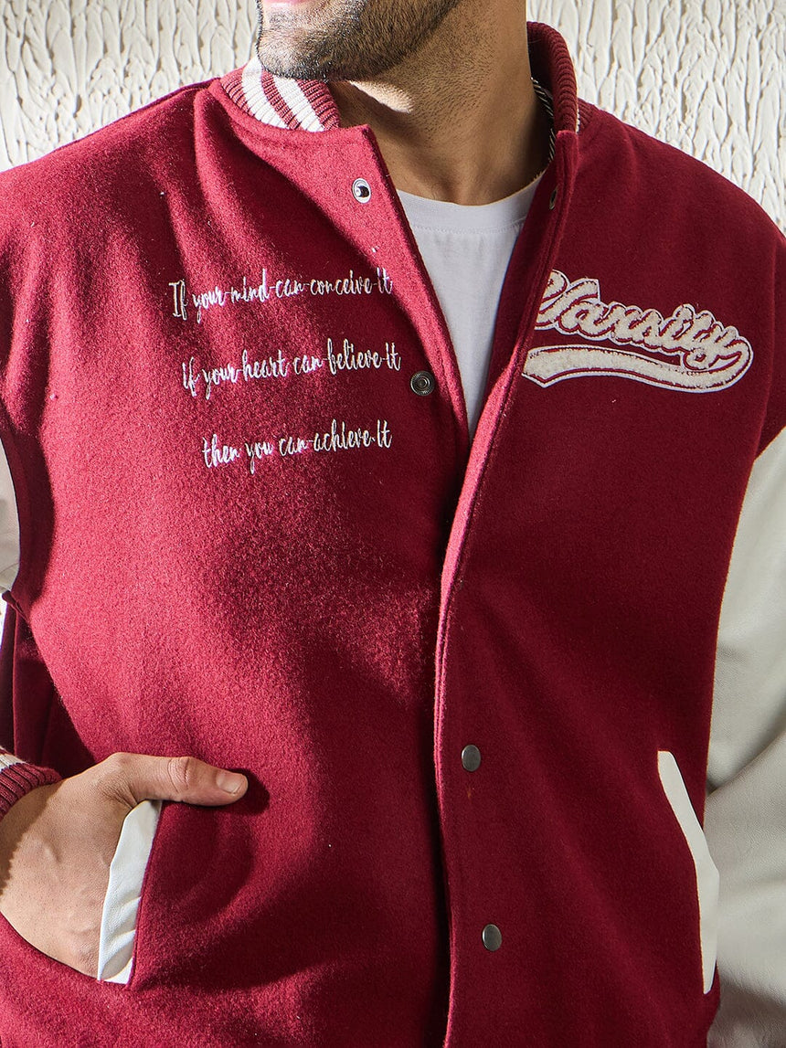 Maroon Statement Woollen Varsity Jacket Jackets Fugazee