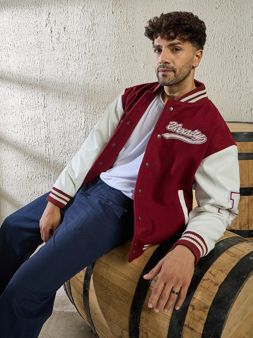 Maroon Statement Woollen Varsity Jacket Jackets Fugazee