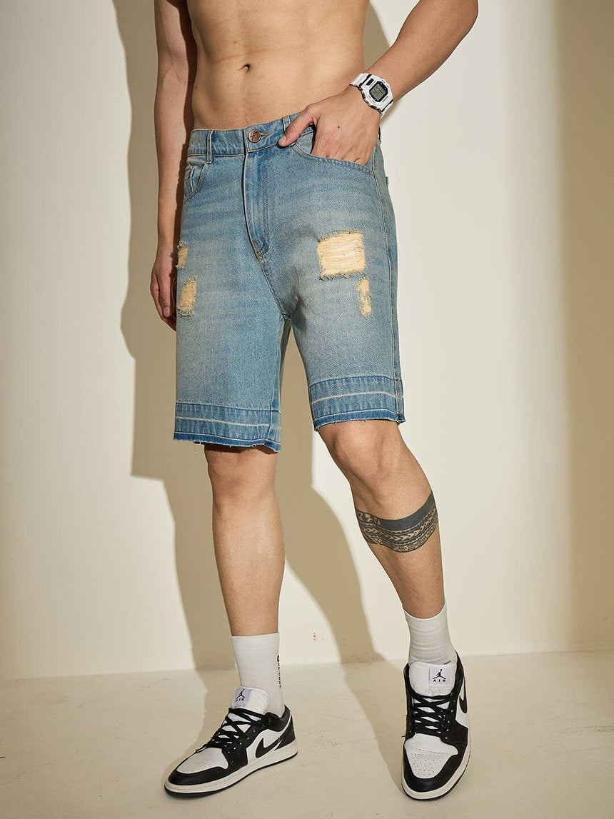 Blue Vintage Washed Distressed Denim Shorts Shorts Fugazee