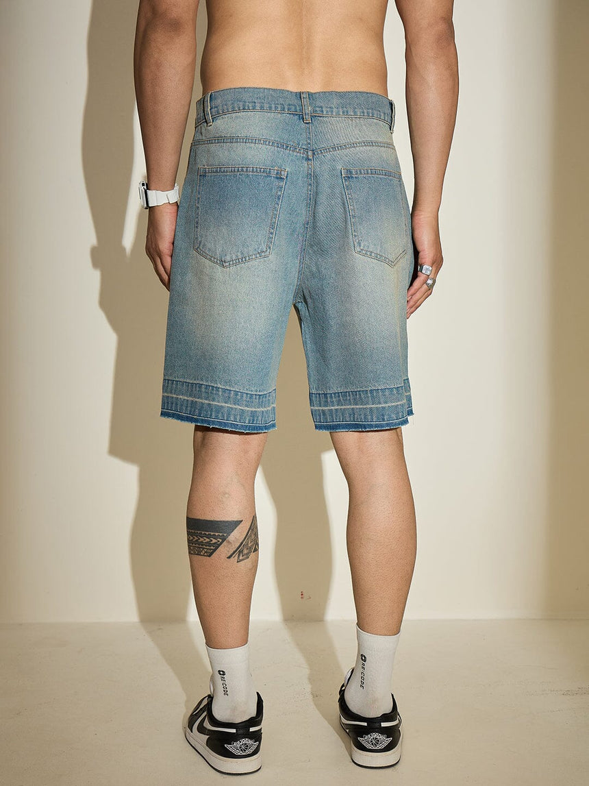 Blue Vintage Washed Distressed Denim Shorts Shorts Fugazee