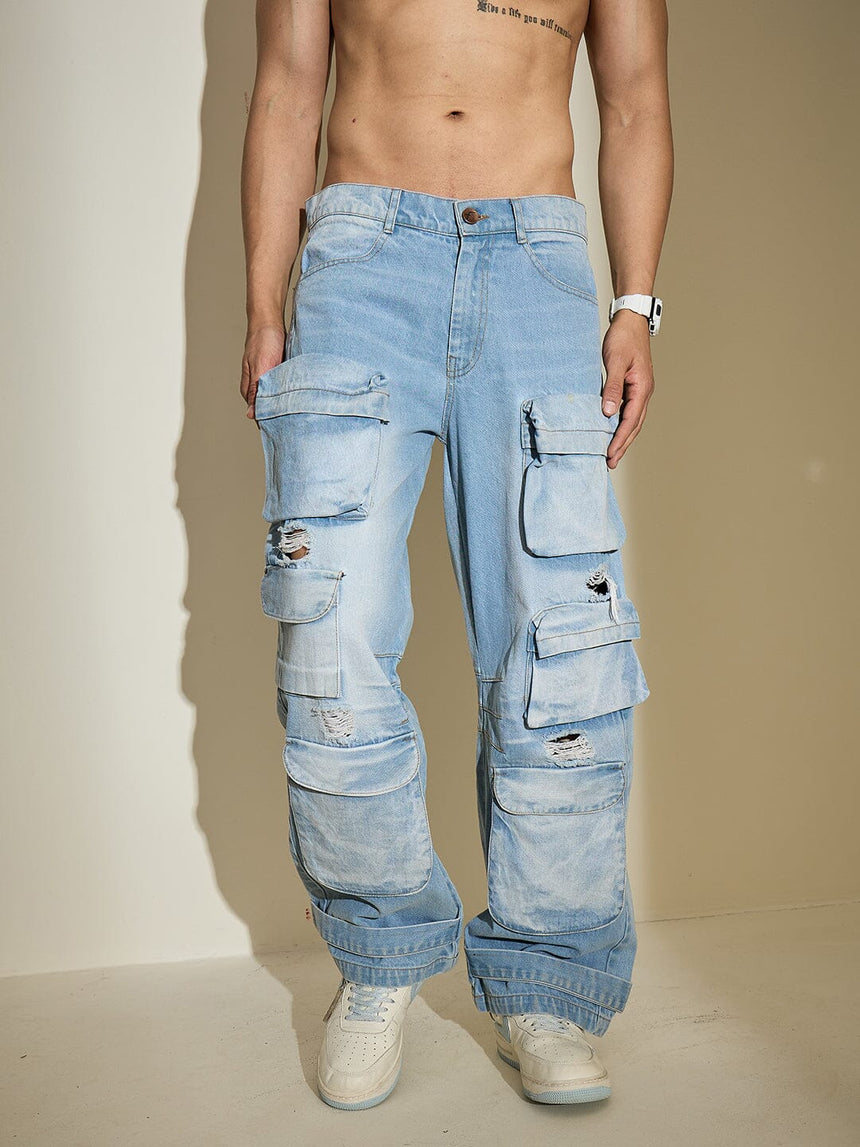 Ice Distressed Super Baggy Denim Jeans Fugazee