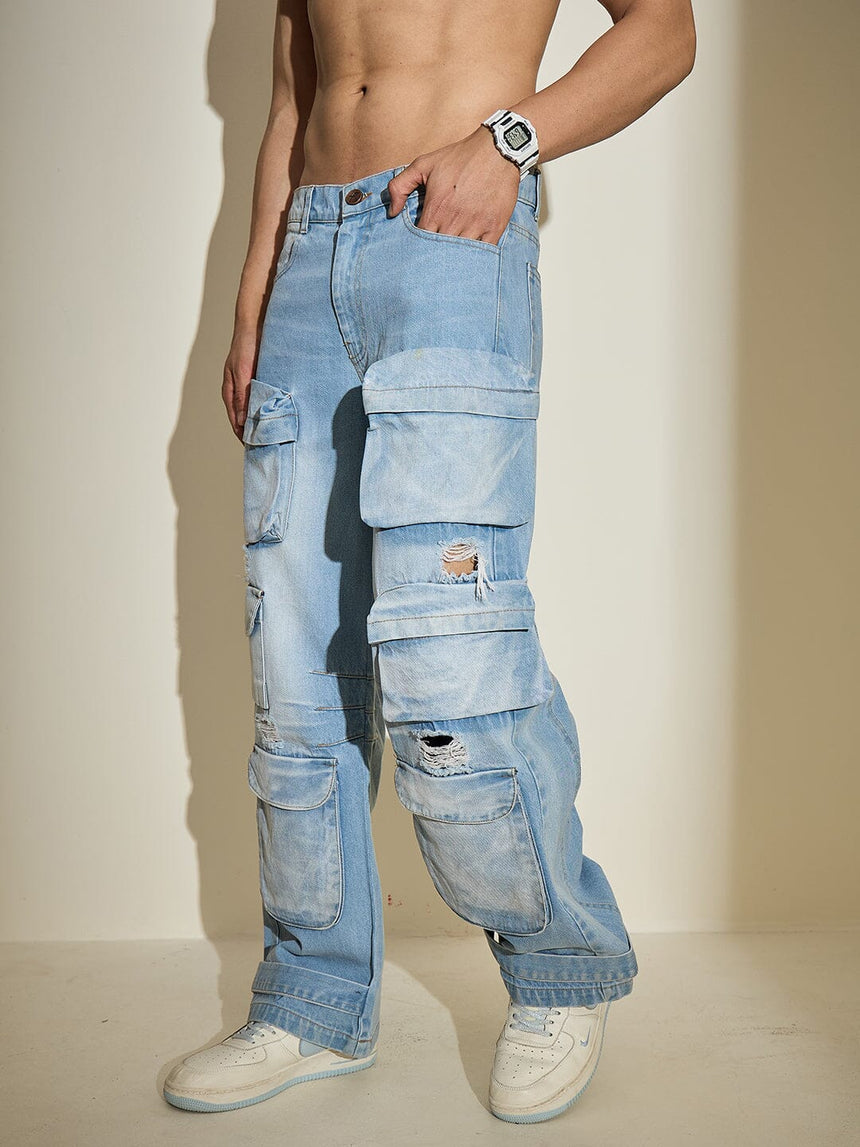 Ice Distressed Super Baggy Denim Jeans Fugazee