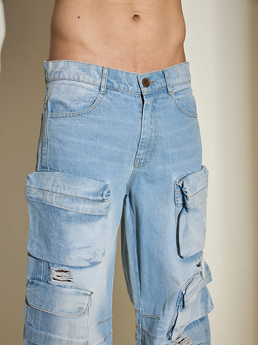 Ice Distressed Super Baggy Denim Jeans Fugazee
