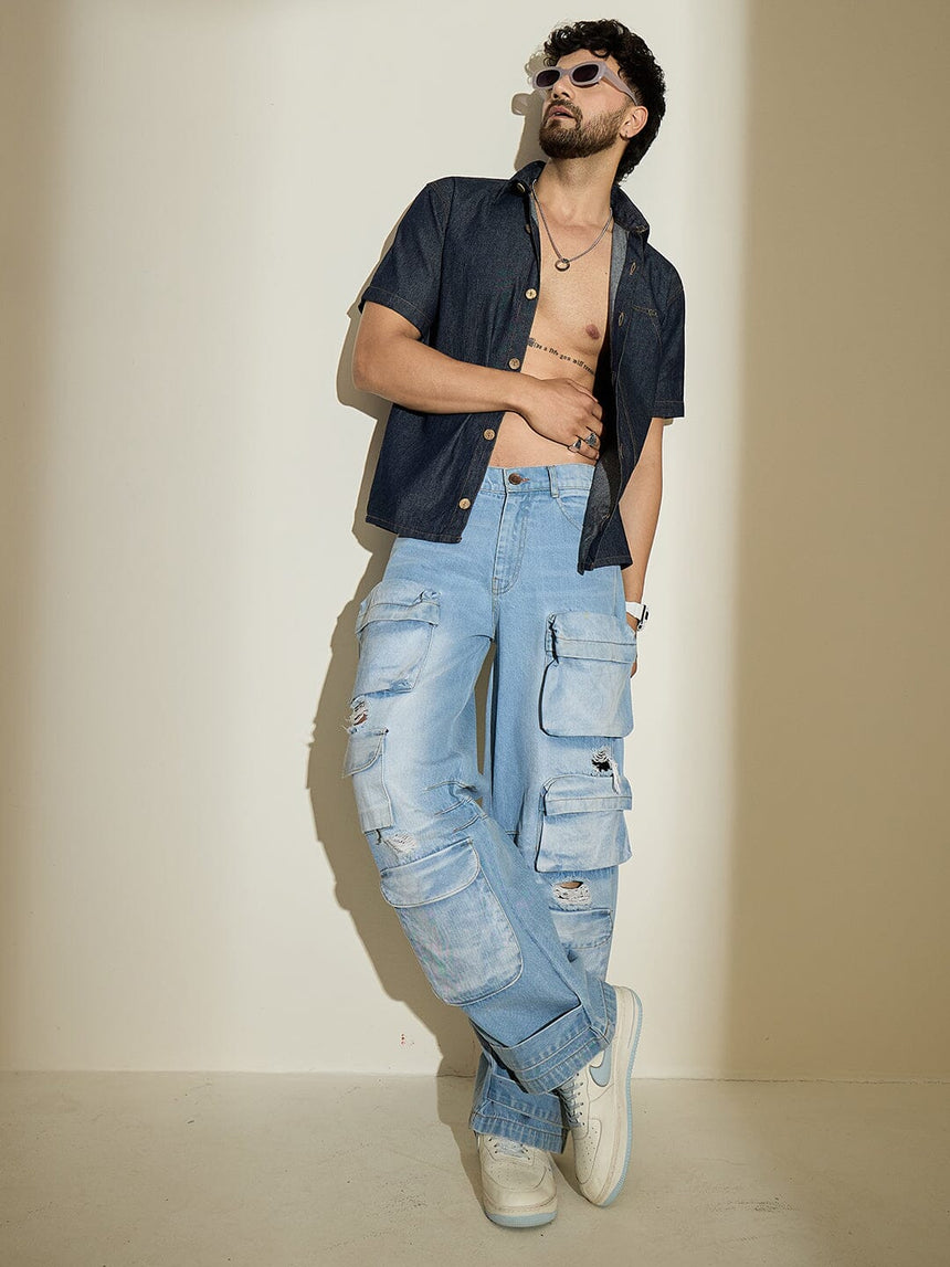 Ice Distressed Super Baggy Denim Jeans Fugazee