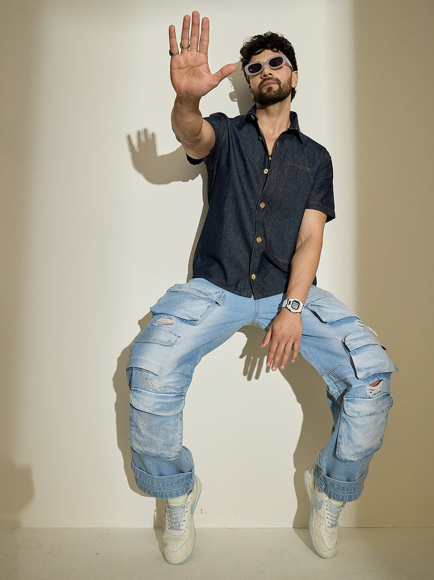 Ice Distressed Super Baggy Denim Jeans Fugazee