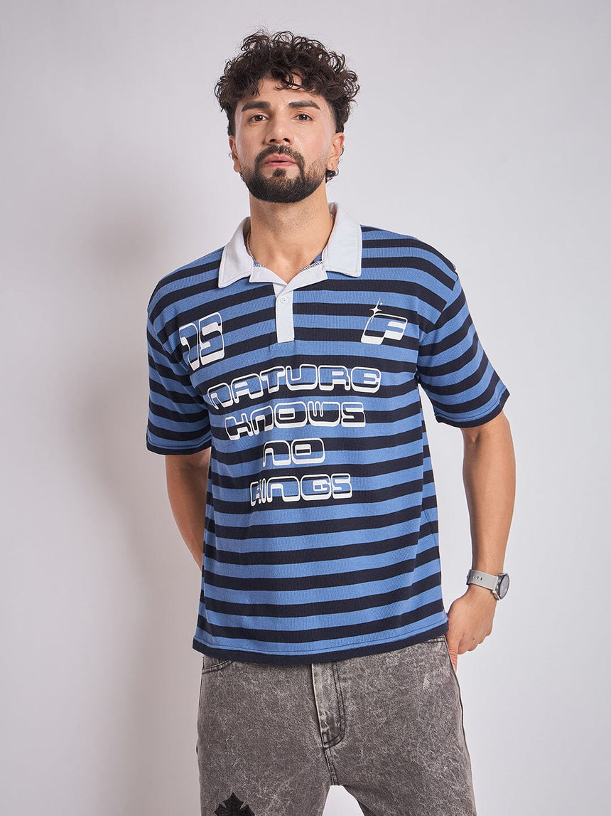 Navy Striped Graphic Polo Tshirt T-Shirts Fugazee