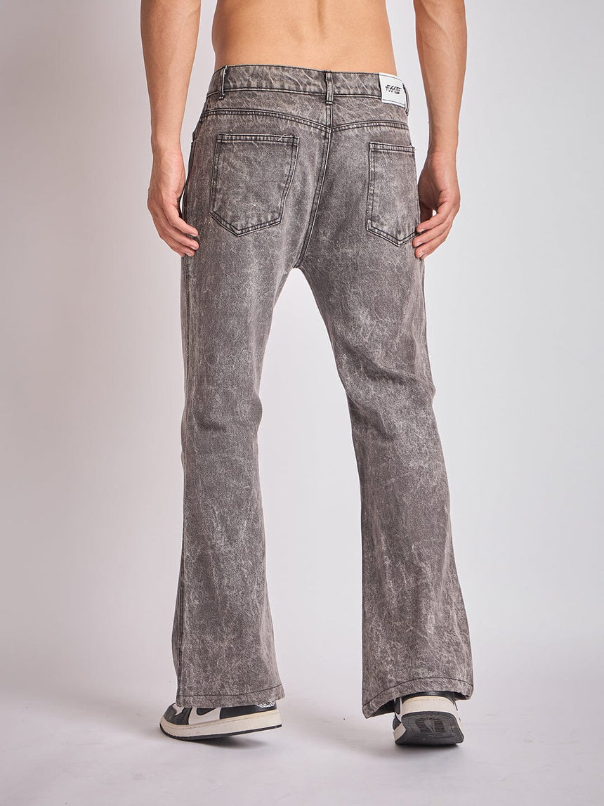 Grey Pu Cross Flared Denim Jeans Fugazee