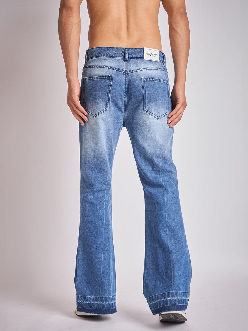 Indigo Super Flared Cut & Sew Denim Jeans Fugazee