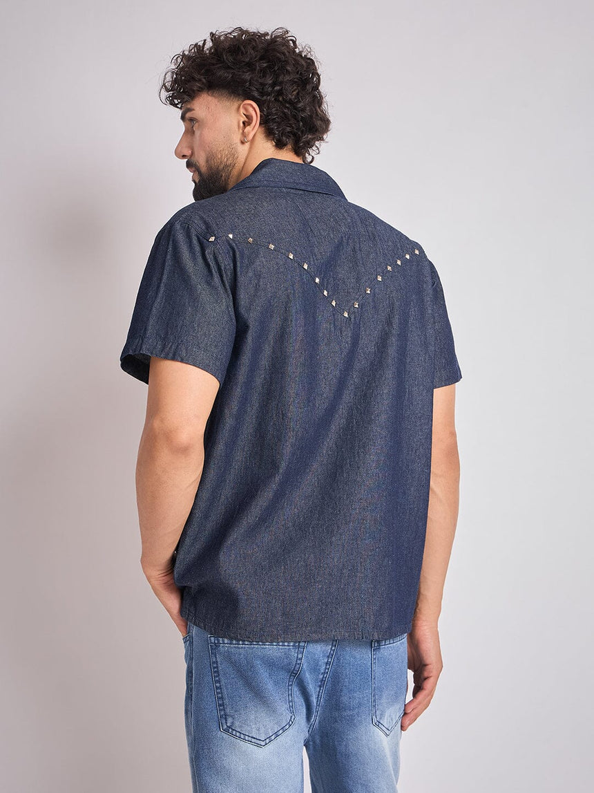 Dark Wash Studded Denim Shirt Shirts Fugazee