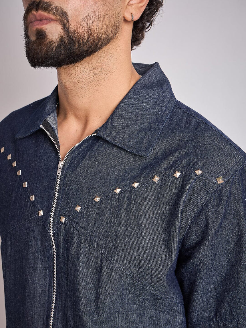 Dark Wash Studded Denim Shirt Shirts Fugazee