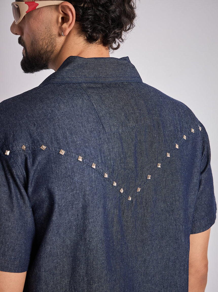 Dark Wash Studded Denim Shirt Shirts Fugazee