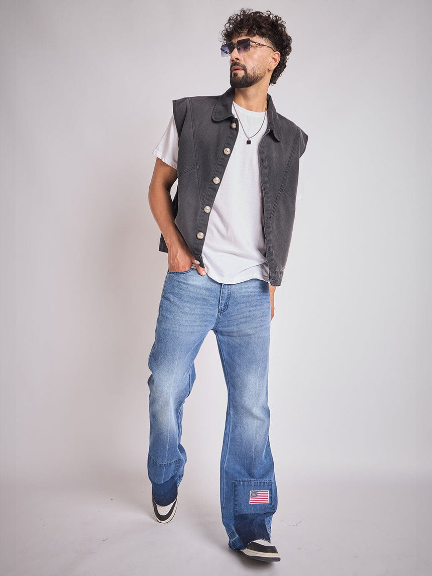 Black Cut-Sew Sleeveless Denim Jacket Jackets Fugazee