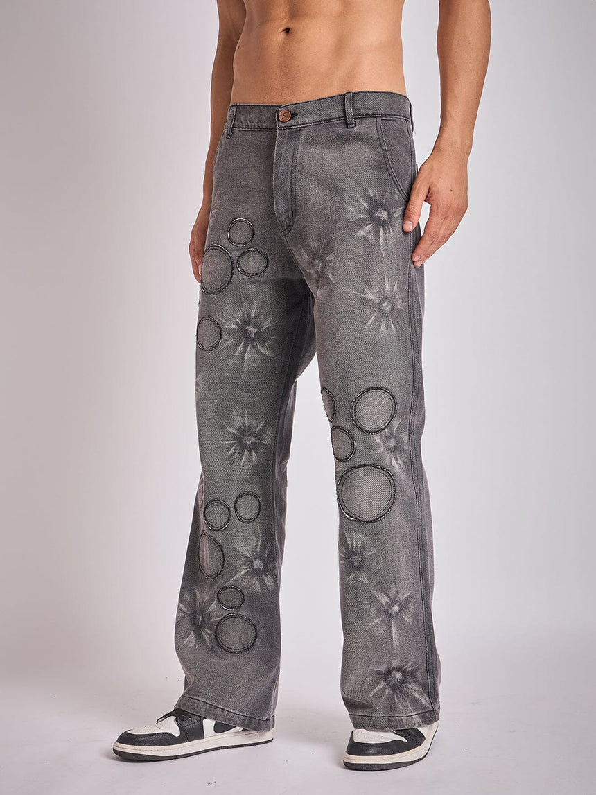 Black Oxygen Bubble Washed Denim Jeans Fugazee