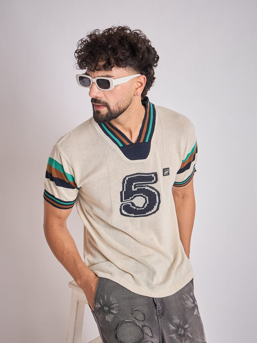 Cream Vintage Sports Knitted Jersey T-Shirts Fugazee