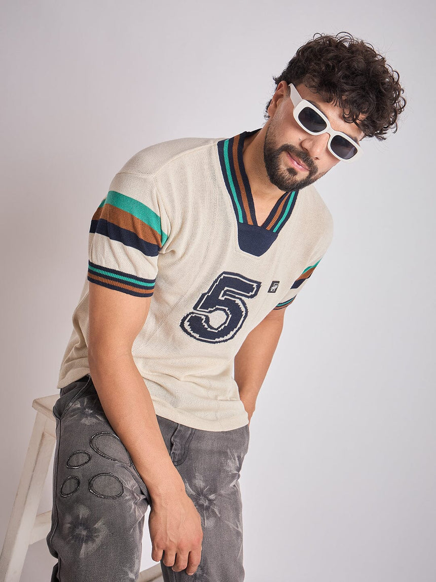 Cream Vintage Sports Knitted Jersey T-Shirts Fugazee
