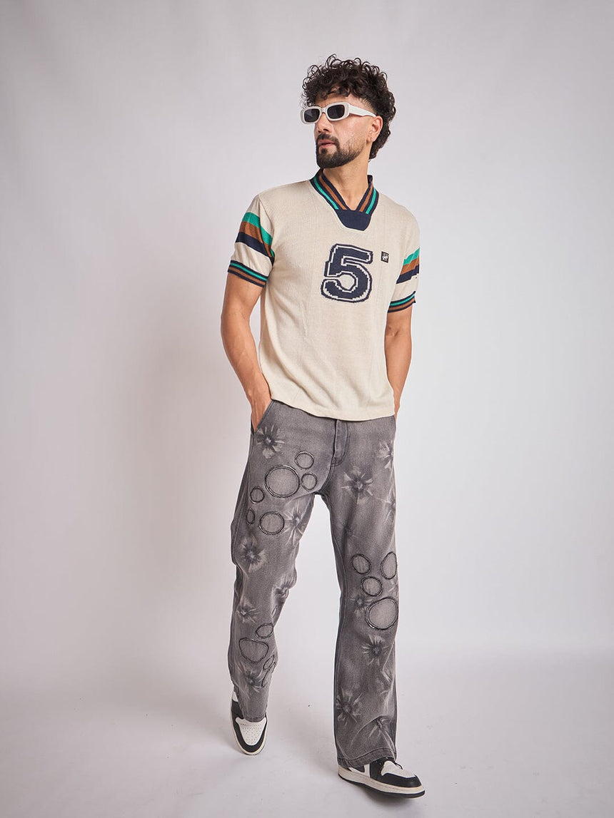 Cream Vintage Sports Knitted Jersey T-Shirts Fugazee