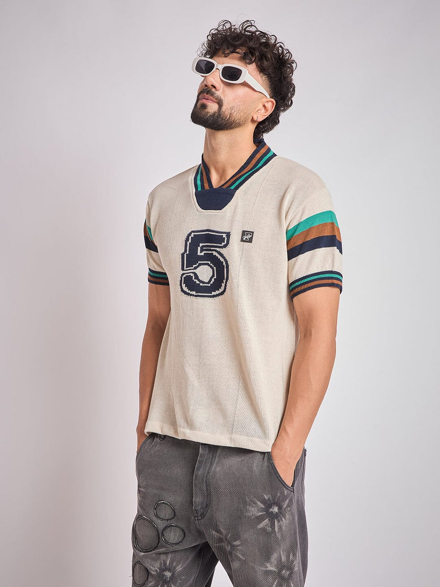 Cream Vintage Sports Knitted Jersey T-Shirts Fugazee