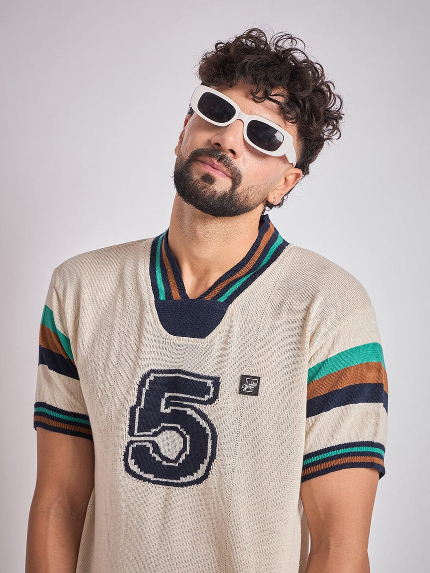 Cream Vintage Sports Knitted Jersey T-Shirts Fugazee