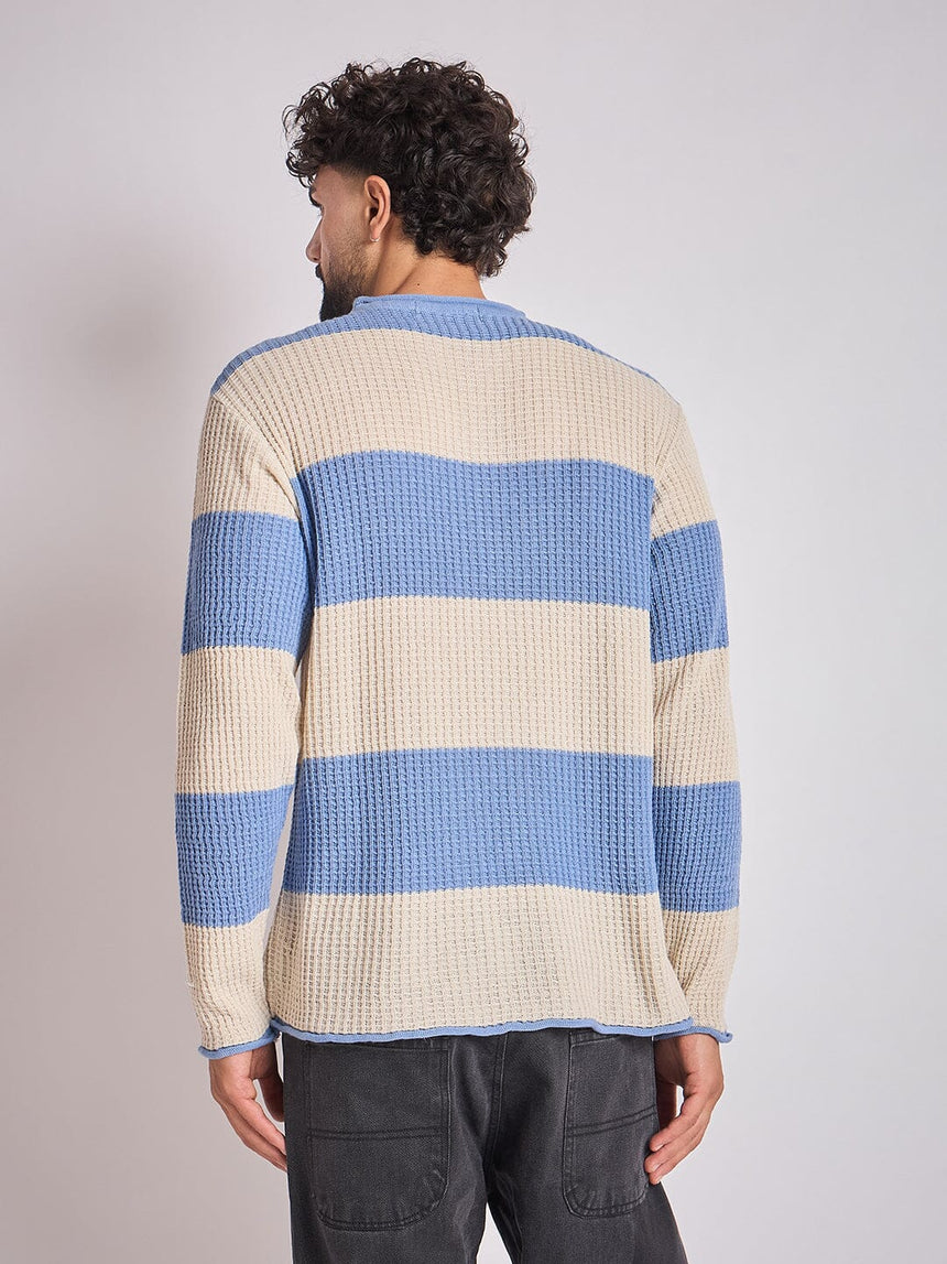 Sky and Cream Striped Raw Edge Sweater Sweaters Fugazee