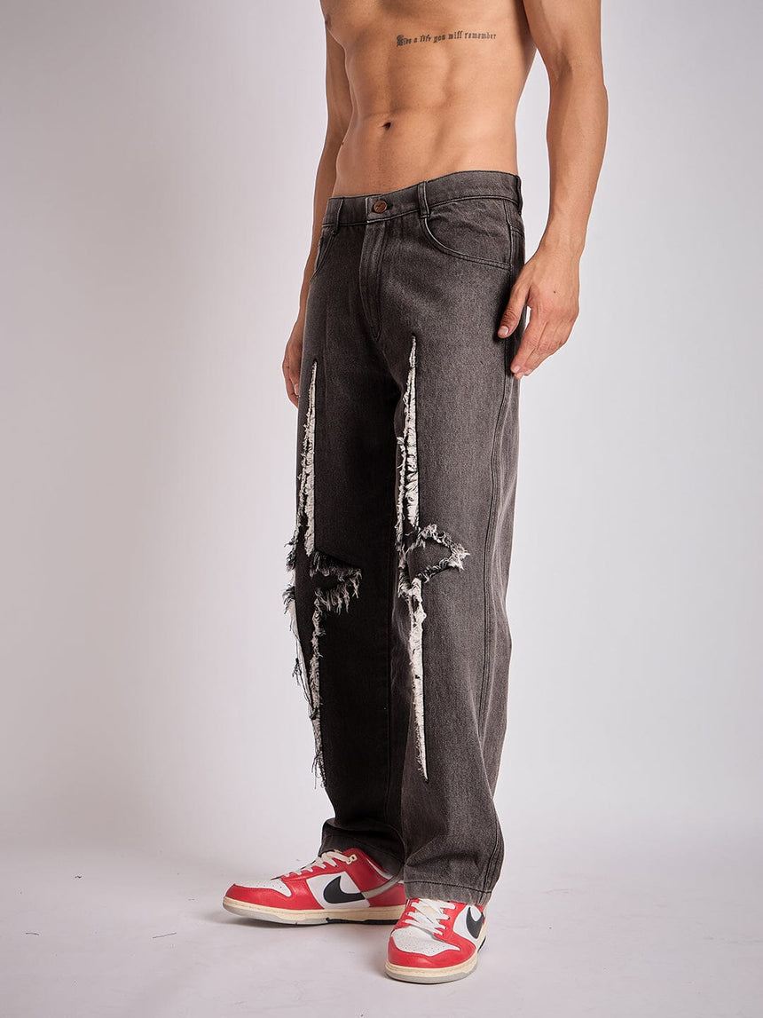 Black Y2K Patch Straight Fit Denim Jeans Fugazee