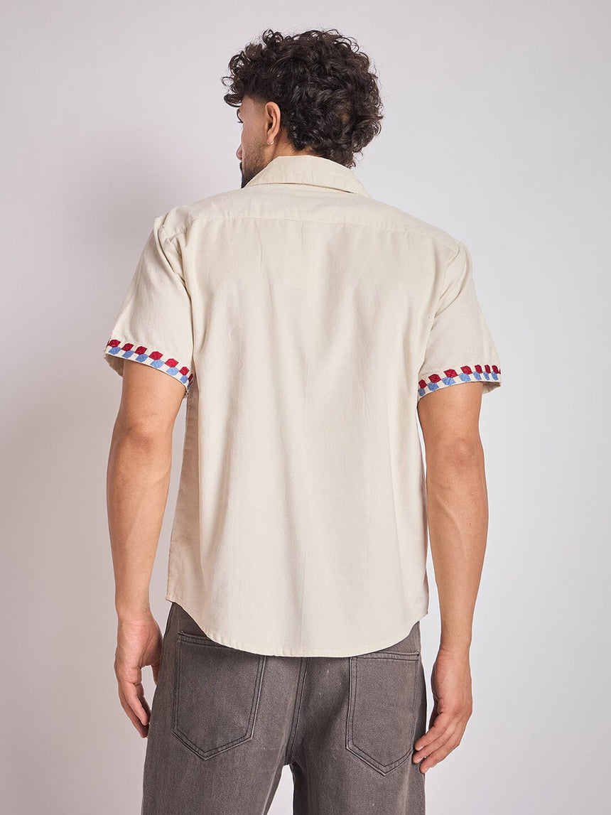 Ecru Paisley Embroidery Cuban Shirt Shirts Fugazee