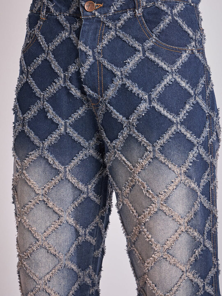 Dark Washed Damaged Patterned Denim Jacket & Jeans Clothing Set Clothing Set Fugazee