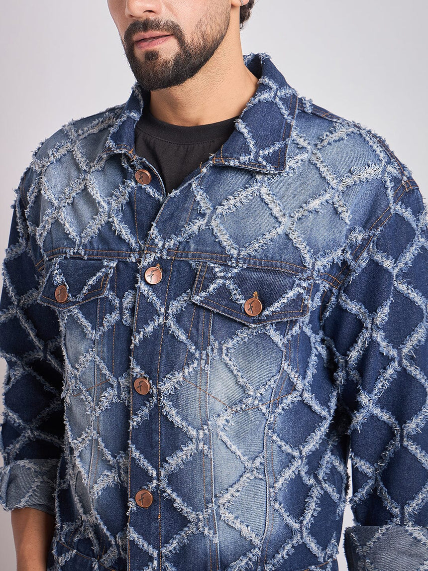 Dark Washed Damaged Patterned Denim Jacket & Jeans Clothing Set Clothing Set Fugazee