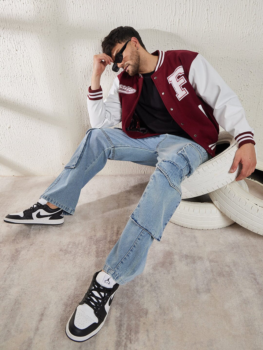 Maroon Woollen Faux Leather Sleeves Letterman Varsity Jacket Jackets Fugazee