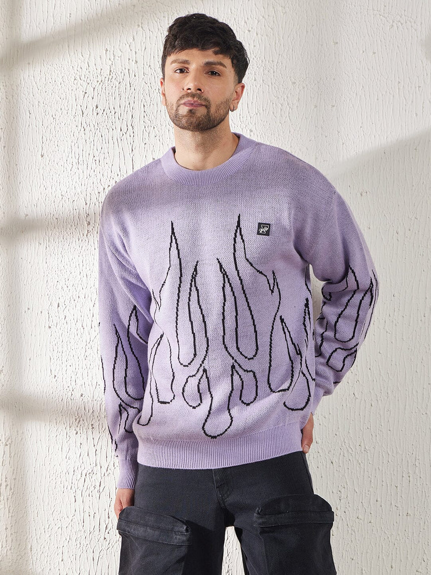 Plum Flames Oversized Sweater Sweaters Fugazee