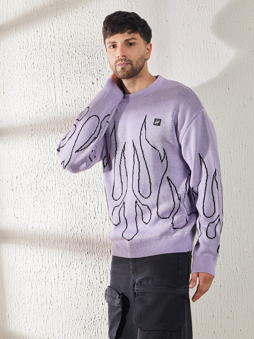 Plum Flames Oversized Sweater Sweaters Fugazee