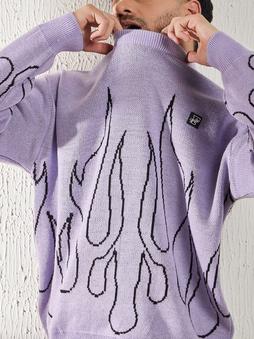 Plum Flames Oversized Sweater Sweaters Fugazee