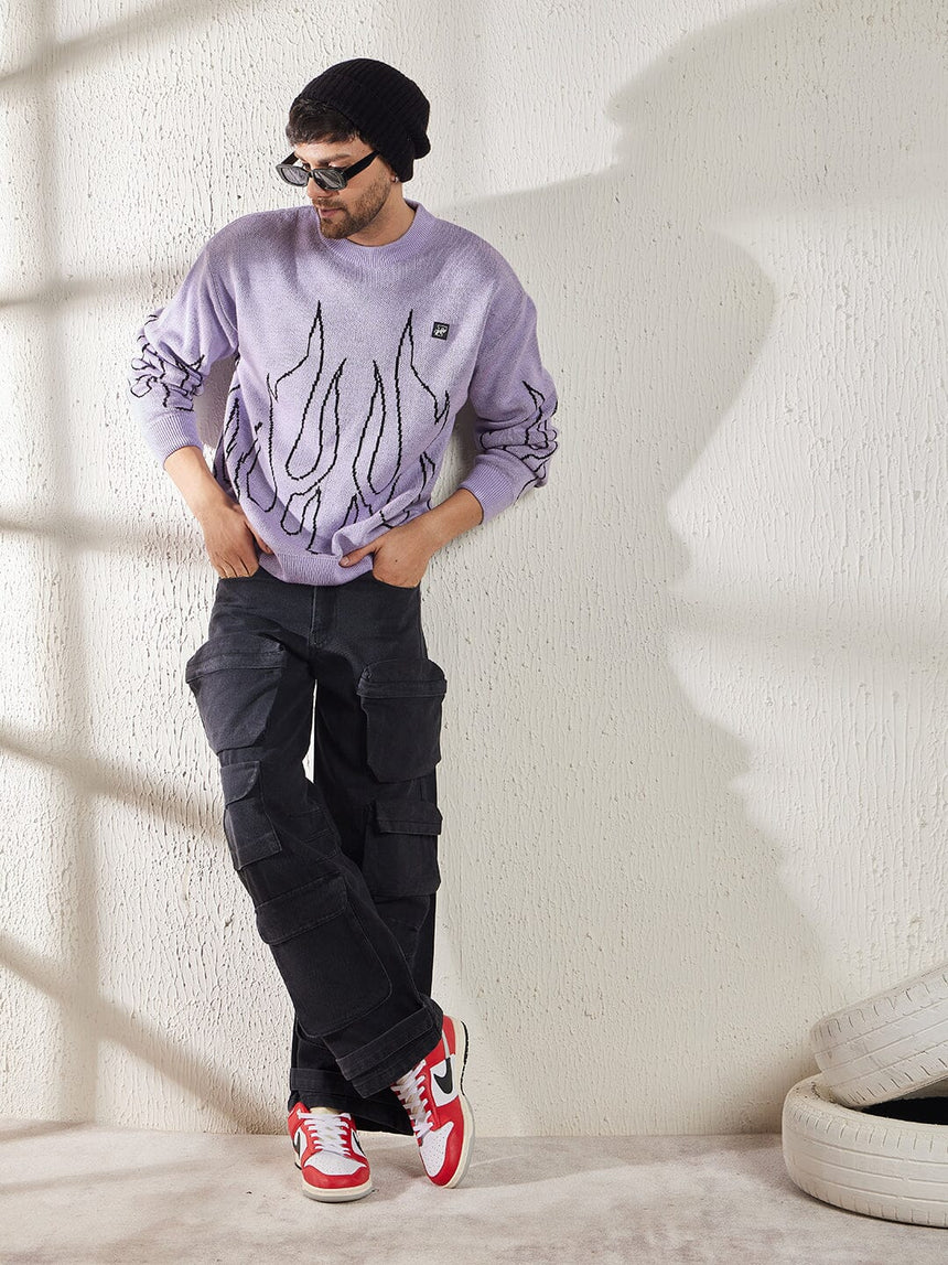 Plum Flames Oversized Sweater Sweaters Fugazee