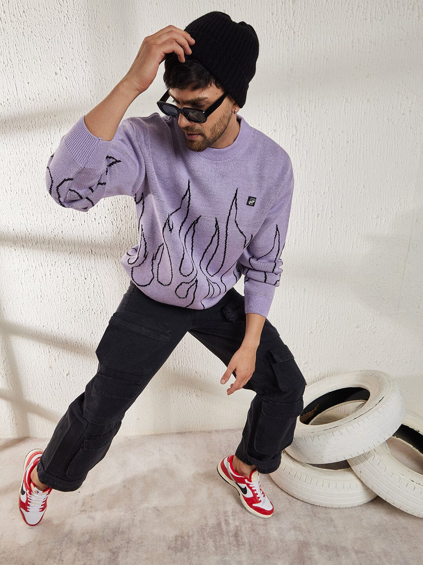 Plum Flames Oversized Sweater Sweaters Fugazee