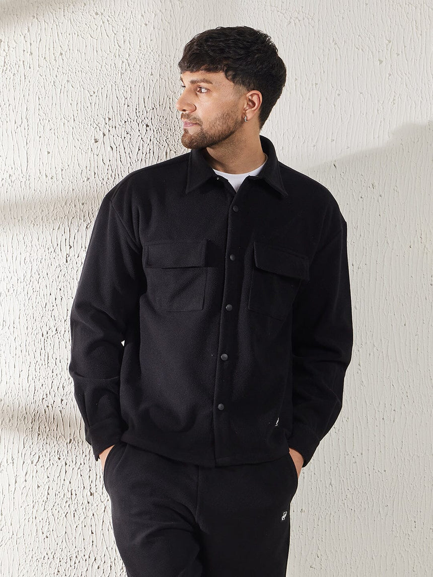 Black Polar Fleece Shacket Shackets Fugazee