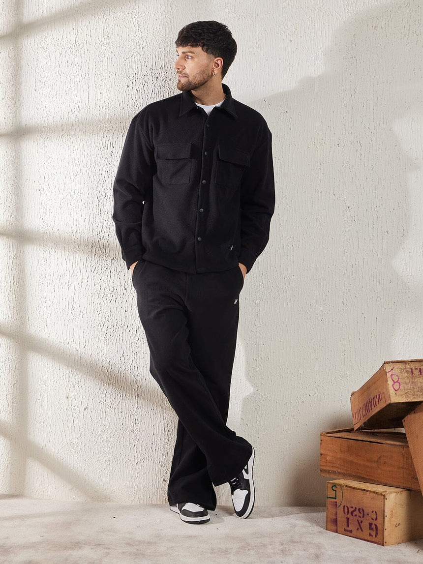 Black Polar Fleece Shacket and Trackpants Clothing Set Clothing Set Fugazee