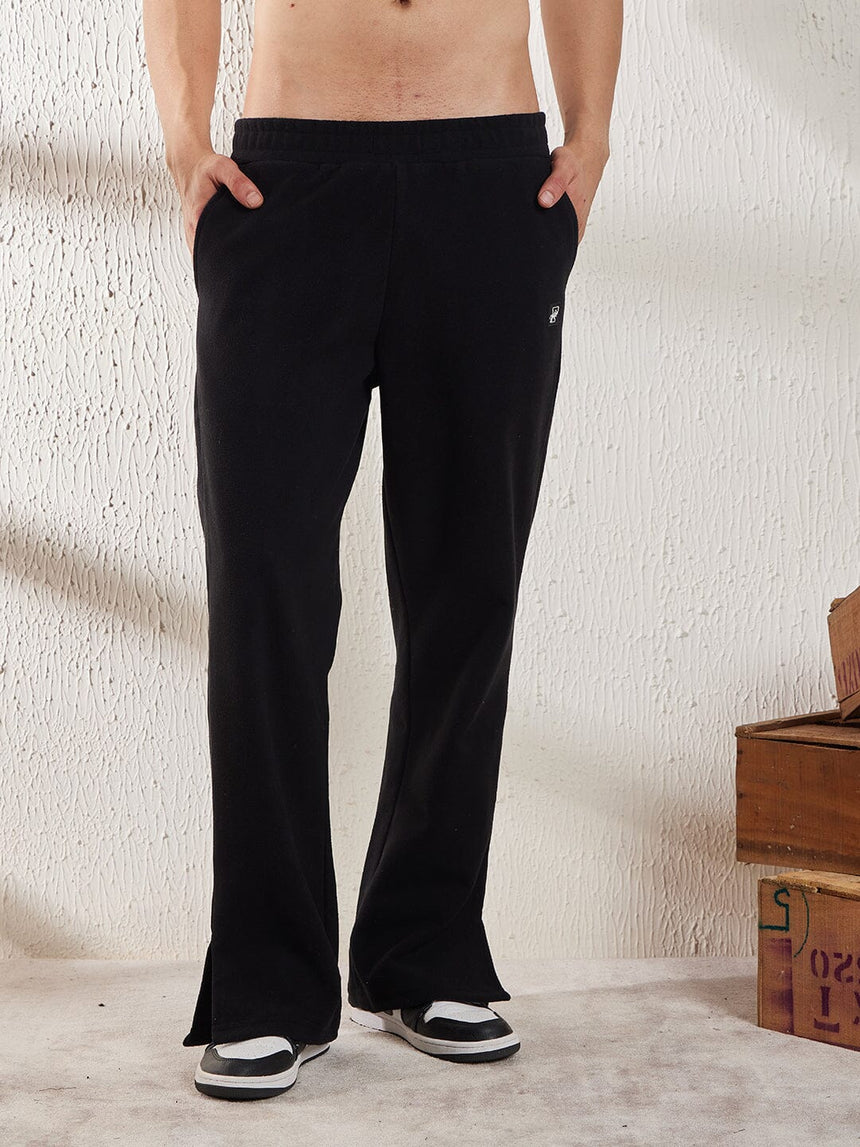 Black Polar Fleece Boot Cut Joggers Trackpants Fugazee
