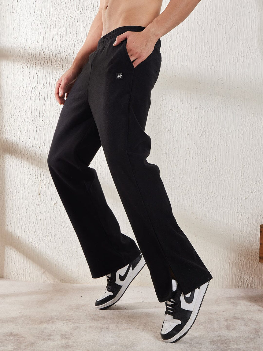 Black Polar Fleece Boot Cut Joggers Trackpants Fugazee